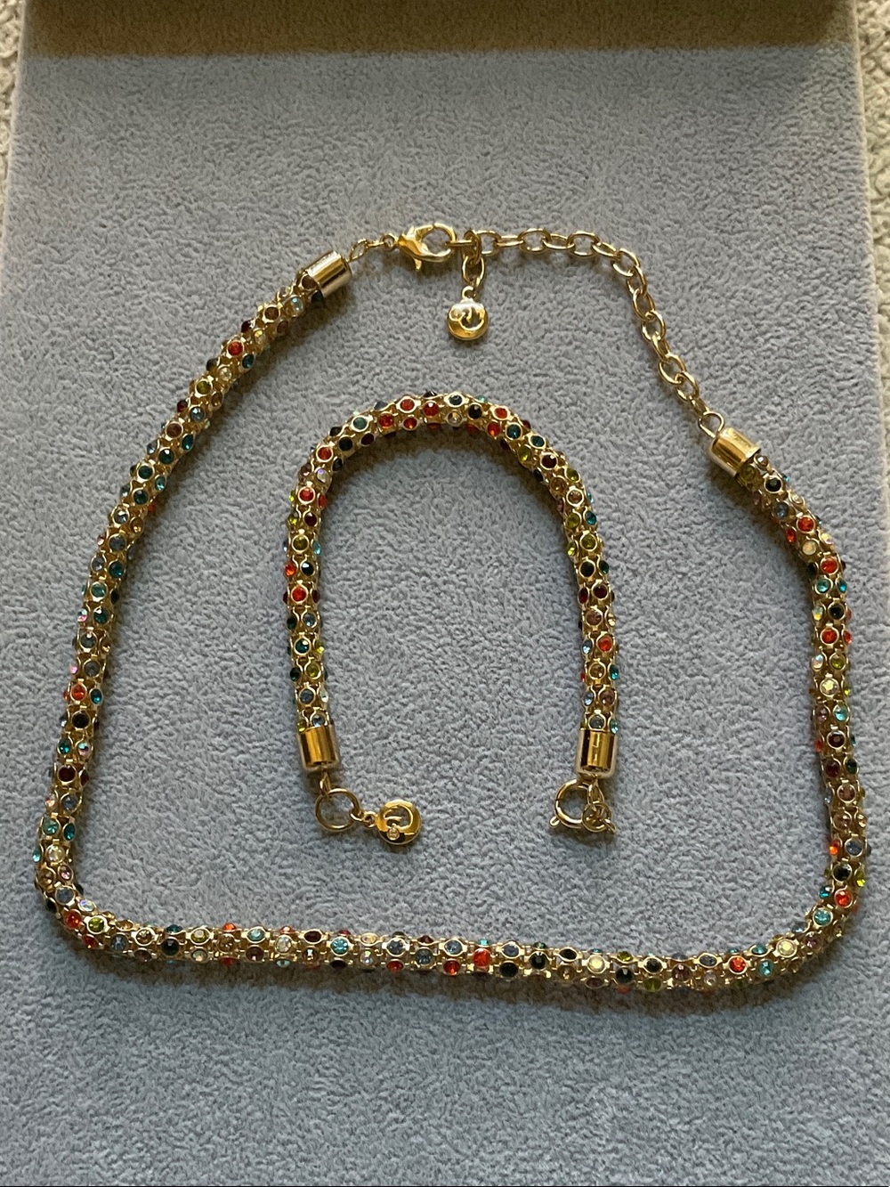 Gold-Tone Multicolor Crystal Women’s Necklace & Bracelet Set